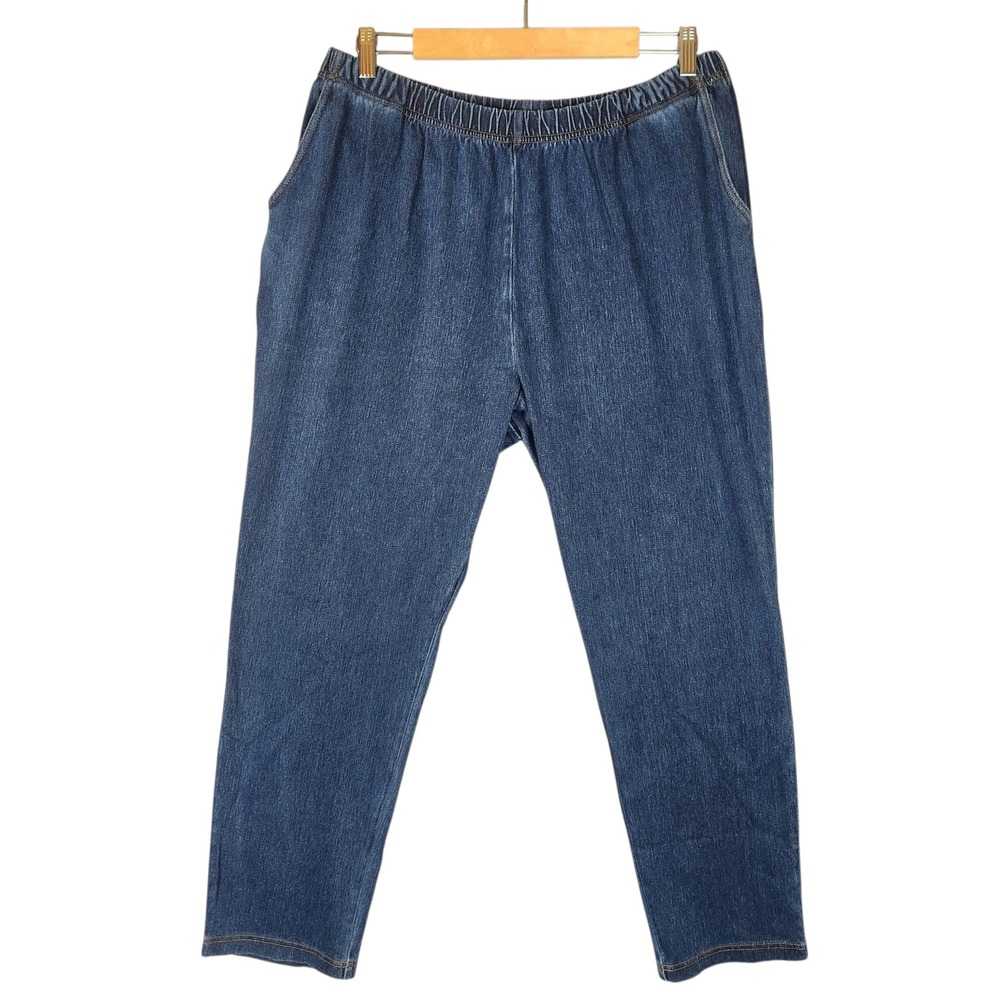 L.L.Bean Denim Pants Women's 1X Blue Perfect Fit Original Elastic Waist NWT